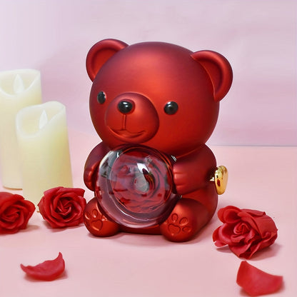 Miś z wieczną różą i naszyjnikiem