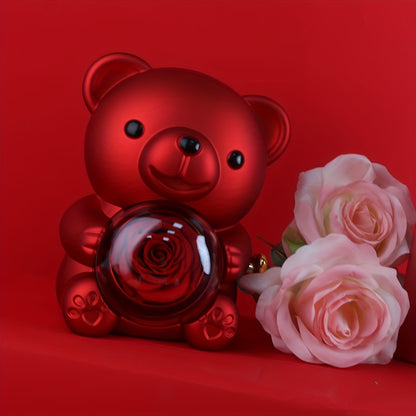 Miś z wieczną różą i naszyjnikiem