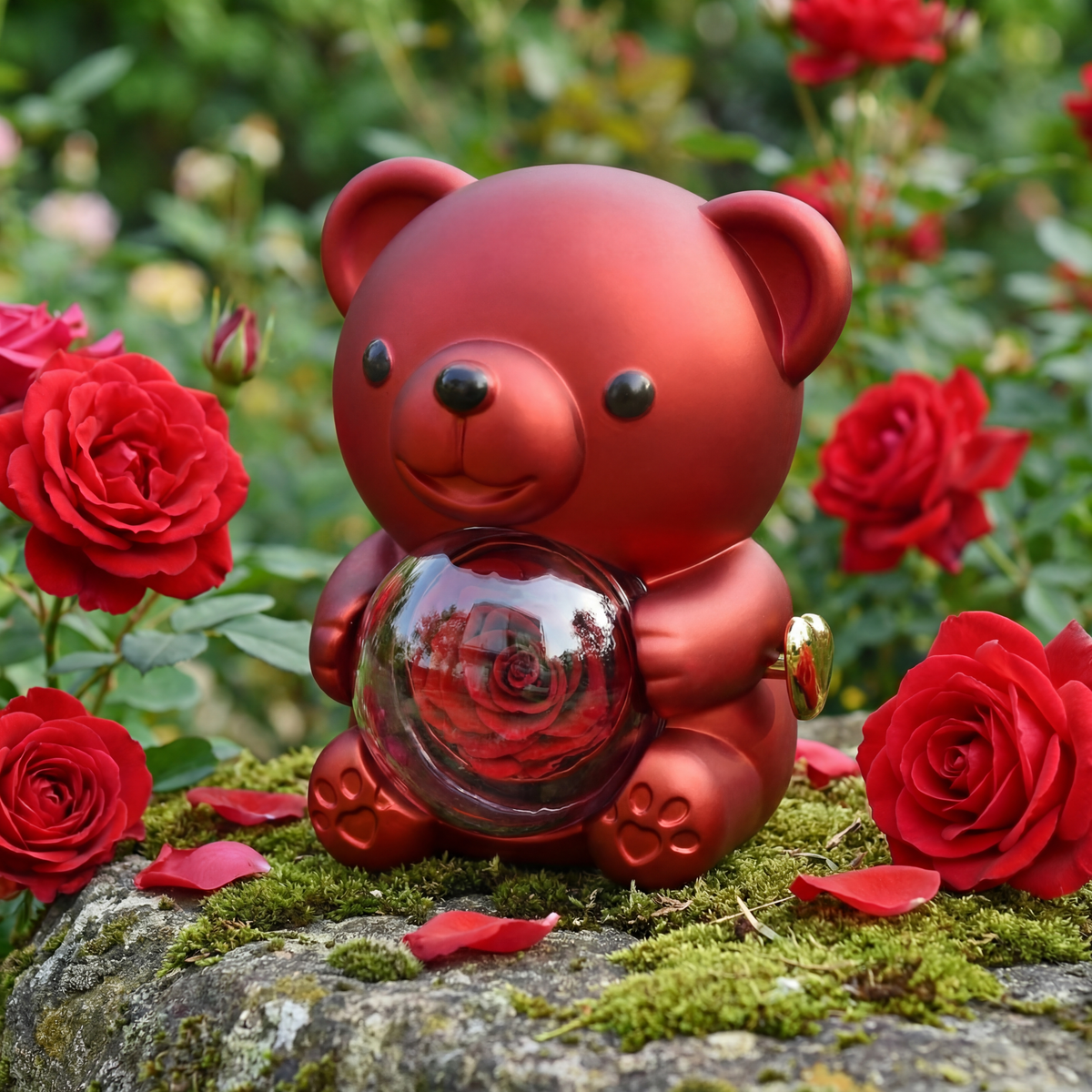 Miś z wieczną różą i naszyjnikiem